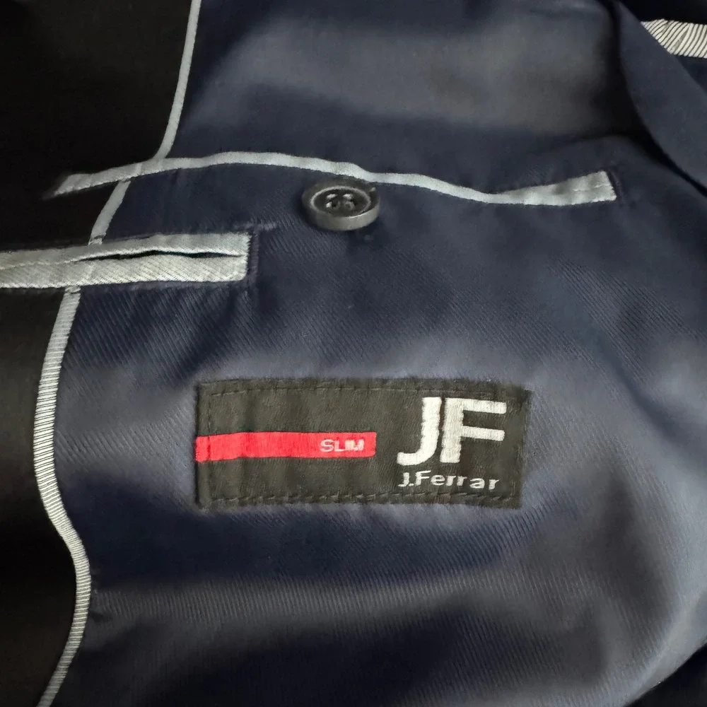 J. Ferrar Tuxedo Blazer Mens 40R Blue Textured Slim Fit Peak Lapel Single Button